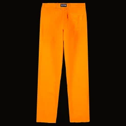 Discount Vilebrequin Men Straight Linen Pants Solid Carrot/Orange