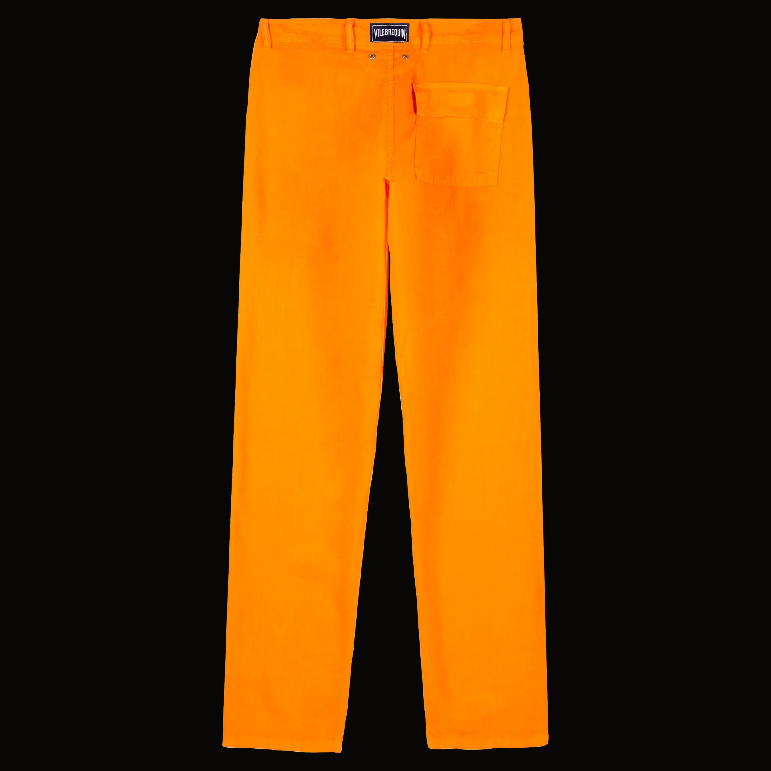 Discount Vilebrequin Men Straight Linen Pants Solid Carrot/Orange