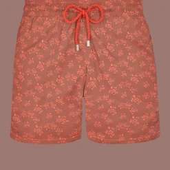 Shop Vilebrequin Men Stretch Short Swim Trunks Jacquard Tortue Tomette/Red