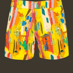 Sale Vilebrequin Men Stretch Short Swim Trunks Flat Belt Sunny Streets Sun/Yellow