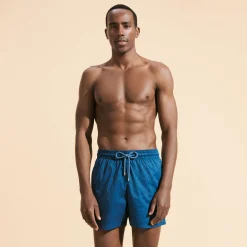 New Vilebrequin Men Stretch Short Swim Trunks Jacquard Tortue Calanque/Blue