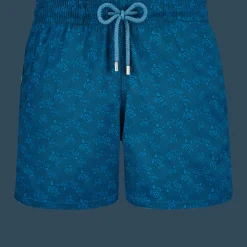 New Vilebrequin Men Stretch Short Swim Trunks Jacquard Tortue Calanque/Blue