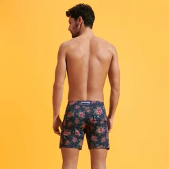 Online Vilebrequin Men Stretch Short Swim Trunks Flat Belt Provencal Turtles Navy/Blue