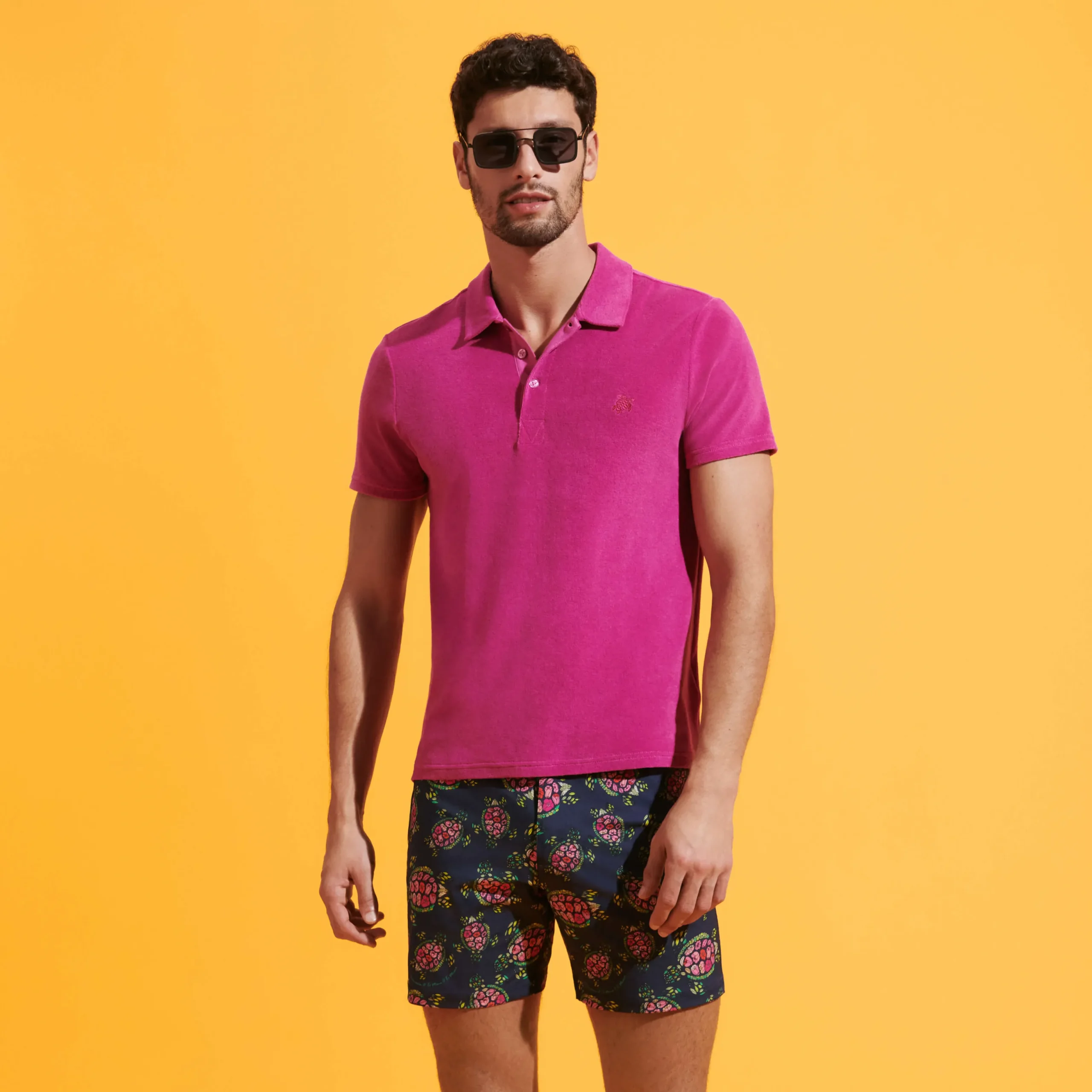 Online Vilebrequin Men Stretch Short Swim Trunks Flat Belt Provencal Turtles Navy/Blue