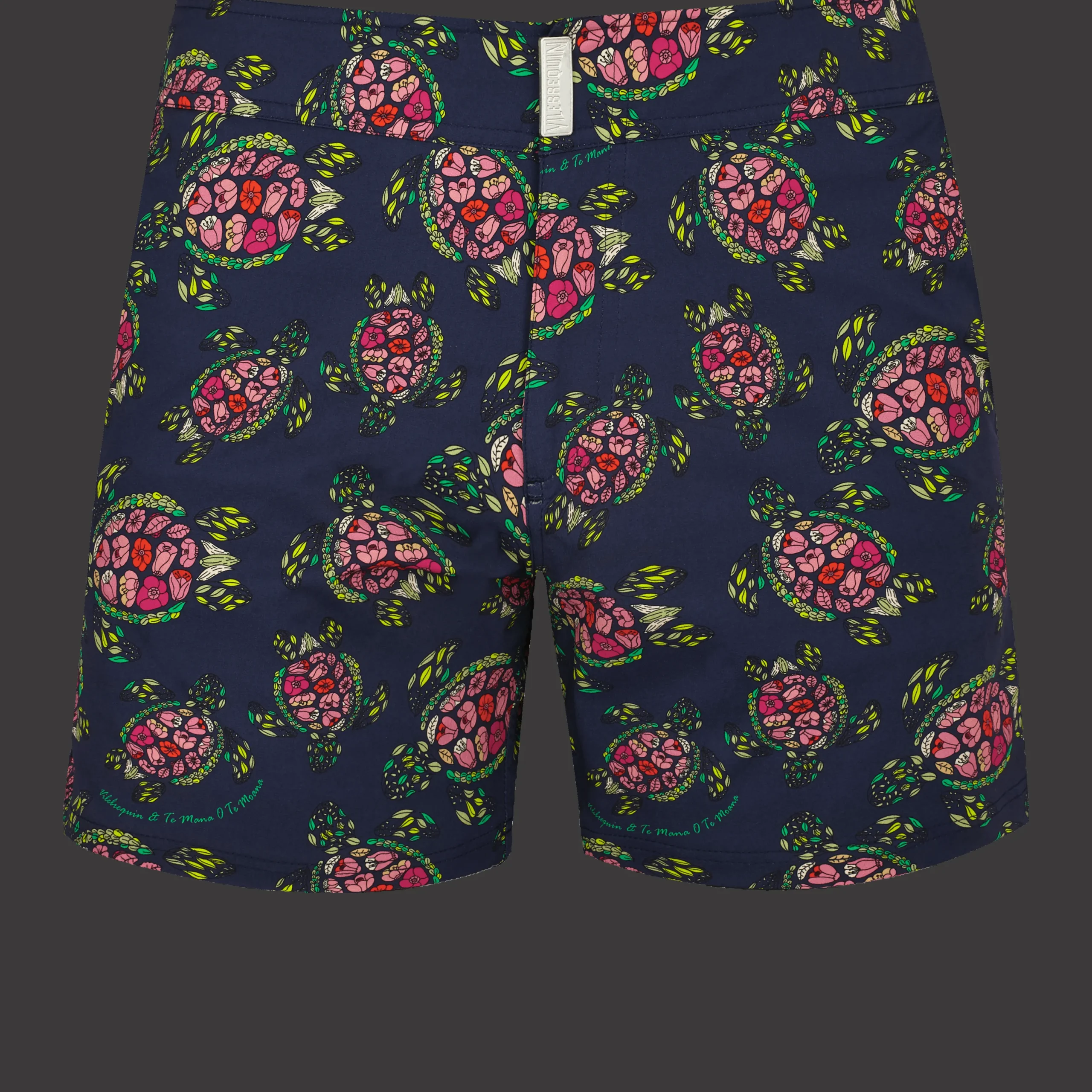 Online Vilebrequin Men Stretch Short Swim Trunks Flat Belt Provencal Turtles Navy/Blue