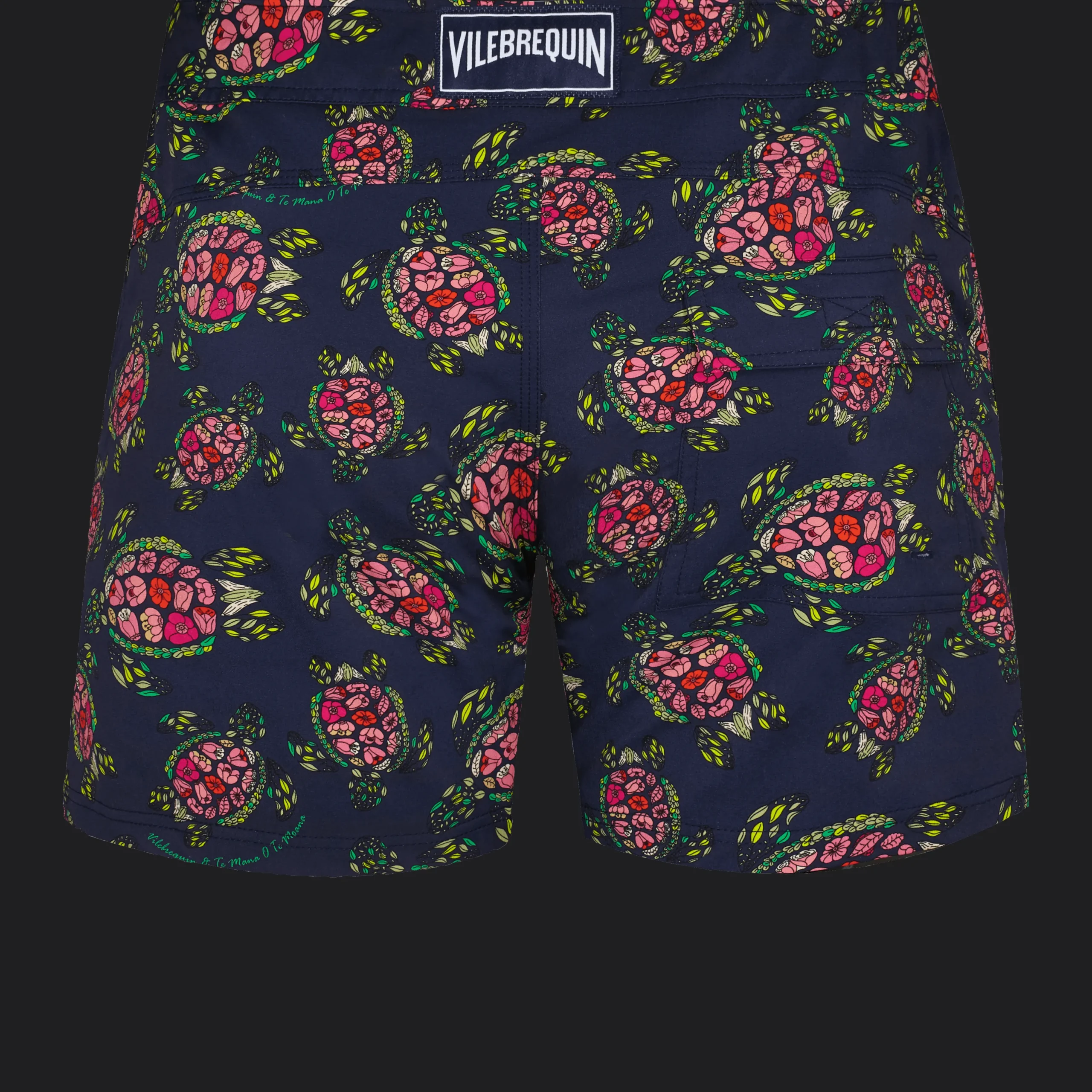 Online Vilebrequin Men Stretch Short Swim Trunks Flat Belt Provencal Turtles Navy/Blue
