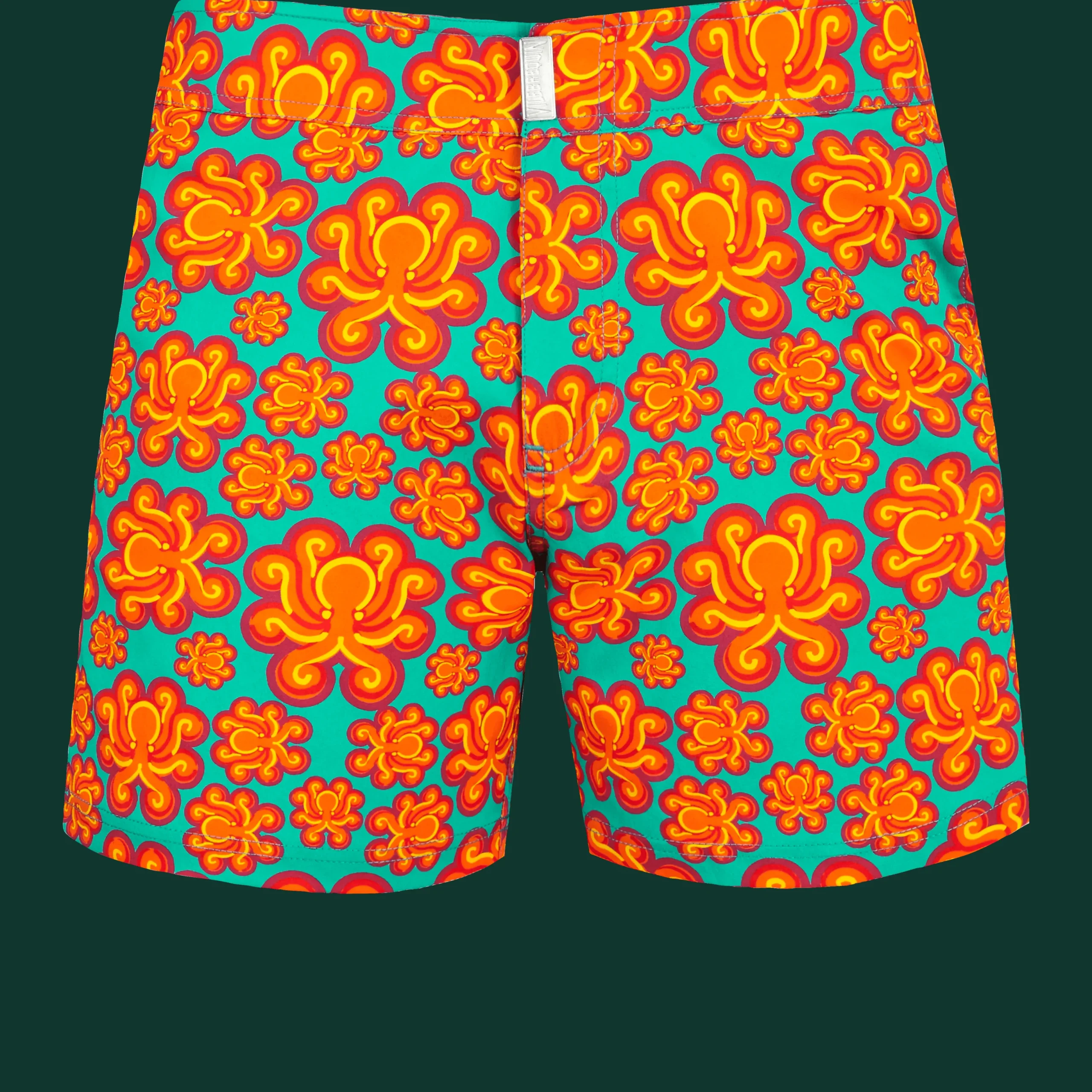 Fashion Vilebrequin Men Stretch Short Swim Trunks Flat Belt Poulpes Neon Tropezian Green/Green