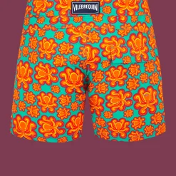 Fashion Vilebrequin Men Stretch Short Swim Trunks Flat Belt Poulpes Neon Tropezian Green/Green