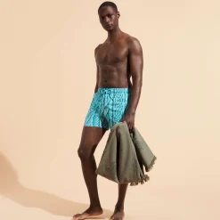 Outlet Vilebrequin Men Stretch Swim Trunks Aran Knit Thalassa/Blue