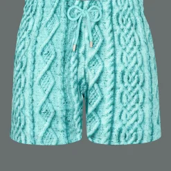 Outlet Vilebrequin Men Stretch Swim Trunks Aran Knit Thalassa/Blue
