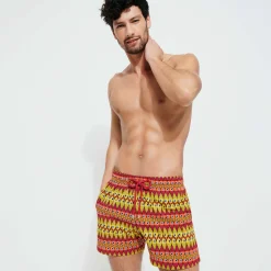 Cheap Vilebrequin Men Stretch Swim Trunks Fish On Line Burgundy/Red