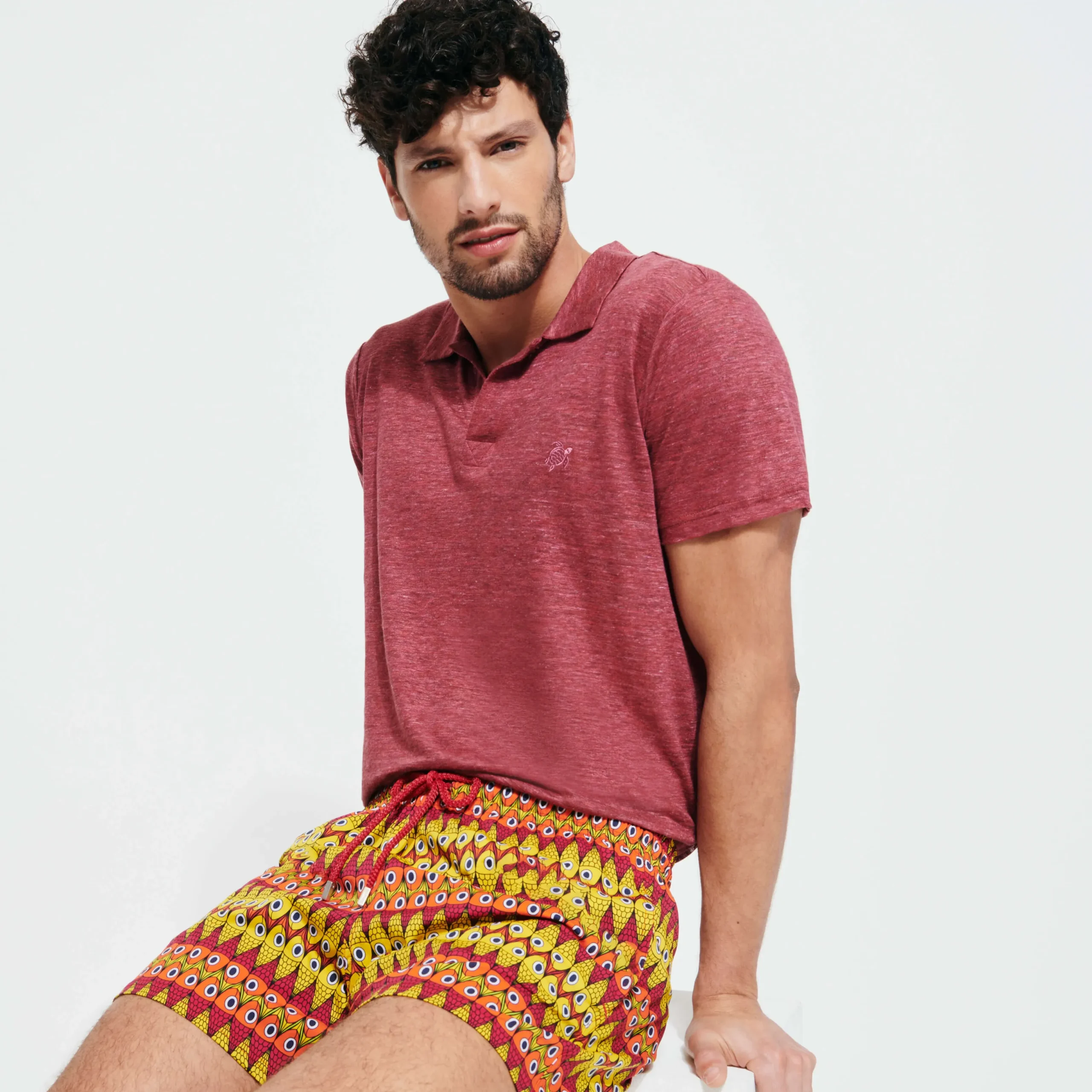 Cheap Vilebrequin Men Stretch Swim Trunks Fish On Line Burgundy/Red