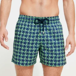 Cheap Vilebrequin Men Stretch Swim Trunks Fish Foot Navy/Blue