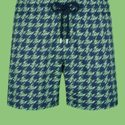 Cheap Vilebrequin Men Stretch Swim Trunks Fish Foot Navy/Blue