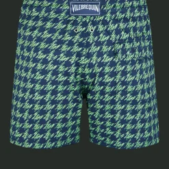 Cheap Vilebrequin Men Stretch Swim Trunks Fish Foot Navy/Blue