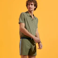 Online Vilebrequin Men Stretch Swim Trunks Flat Belt Color Block Olivier/Green