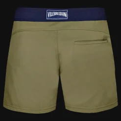 Online Vilebrequin Men Stretch Swim Trunks Flat Belt Color Block Olivier/Green