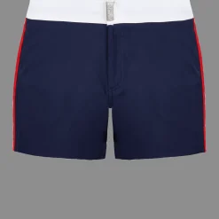 Cheap Vilebrequin Men Stretch Swim Trunks Flat Belt Color Block Navy/Blue