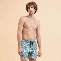 New Vilebrequin Men Stretch Swim Trunks Gulf Stream Thalassa/Blue