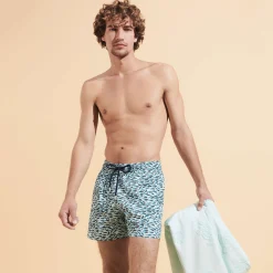 New Vilebrequin Men Stretch Swim Trunks Gulf Stream Thalassa/Blue