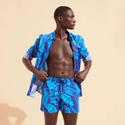 Fashion Vilebrequin Men Stretch Swim Trunks Les Draps Froisses Neptune Blue/Blue