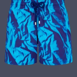 Fashion Vilebrequin Men Stretch Swim Trunks Les Draps Froisses Neptune Blue/Blue