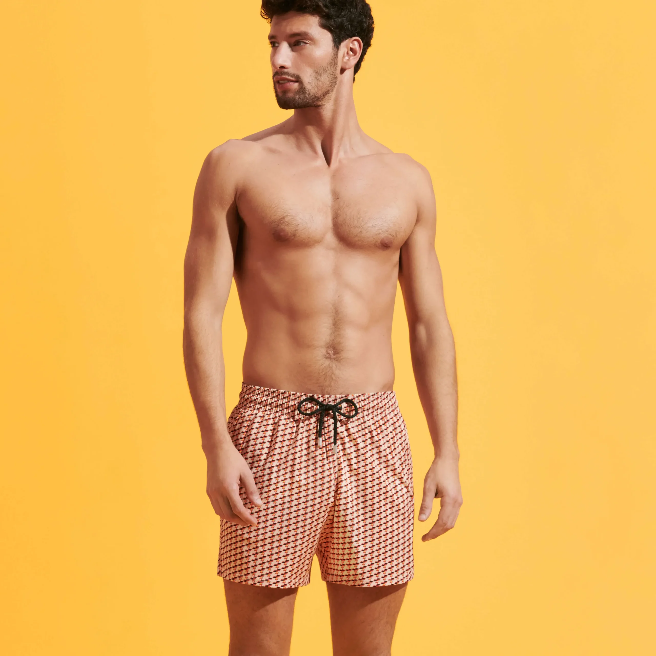 Best Sale Vilebrequin Men Stretch Swim Trunks Micro Mouettes Straw/Yellow