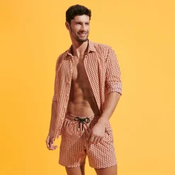 Best Sale Vilebrequin Men Stretch Swim Trunks Micro Mouettes Straw/Yellow