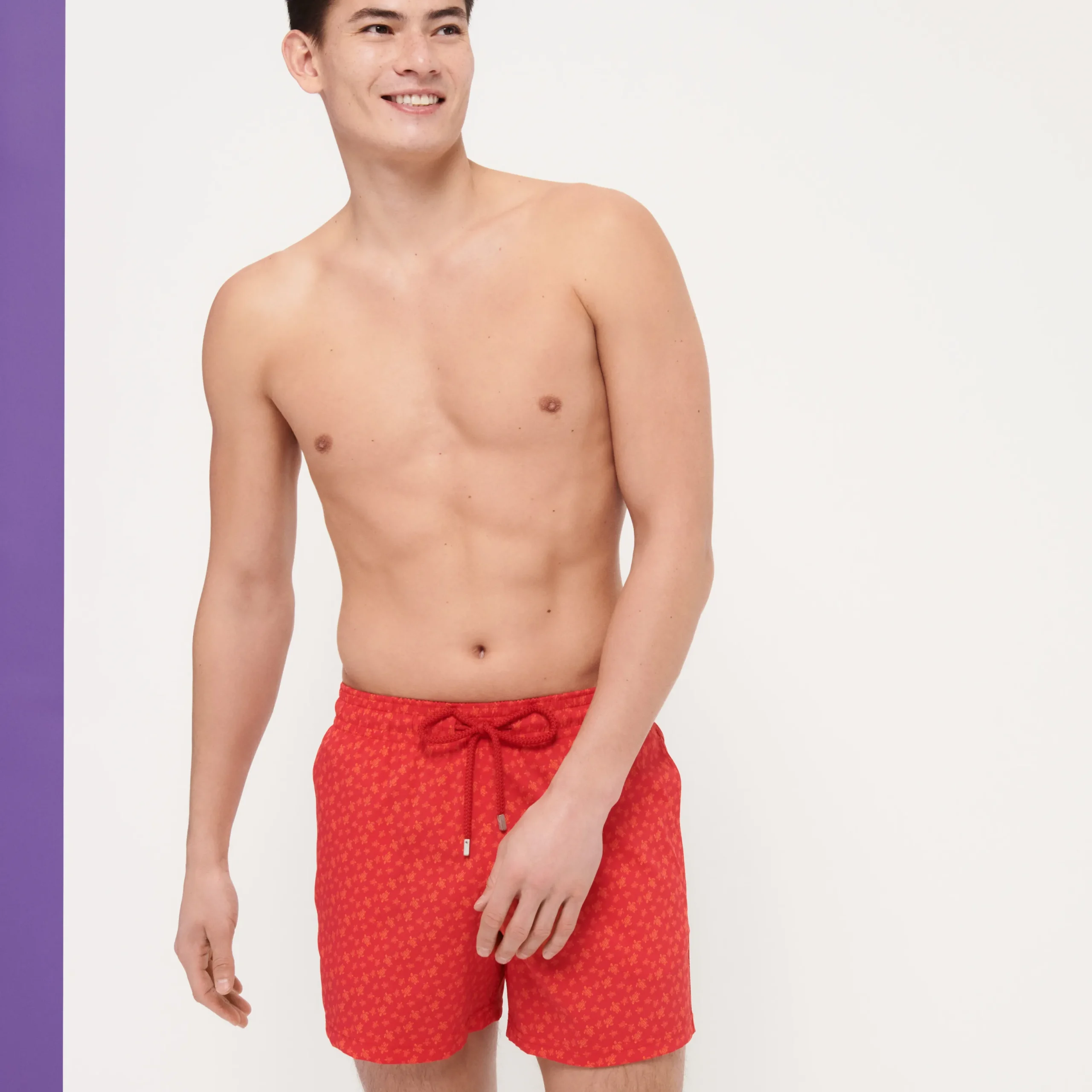 Online Vilebrequin Men Stretch Swim Trunks Micro Ronde Des Tortues Peppers/Red