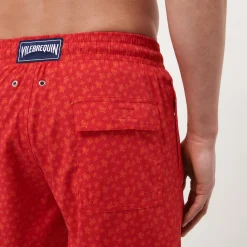 Online Vilebrequin Men Stretch Swim Trunks Micro Ronde Des Tortues Peppers/Red