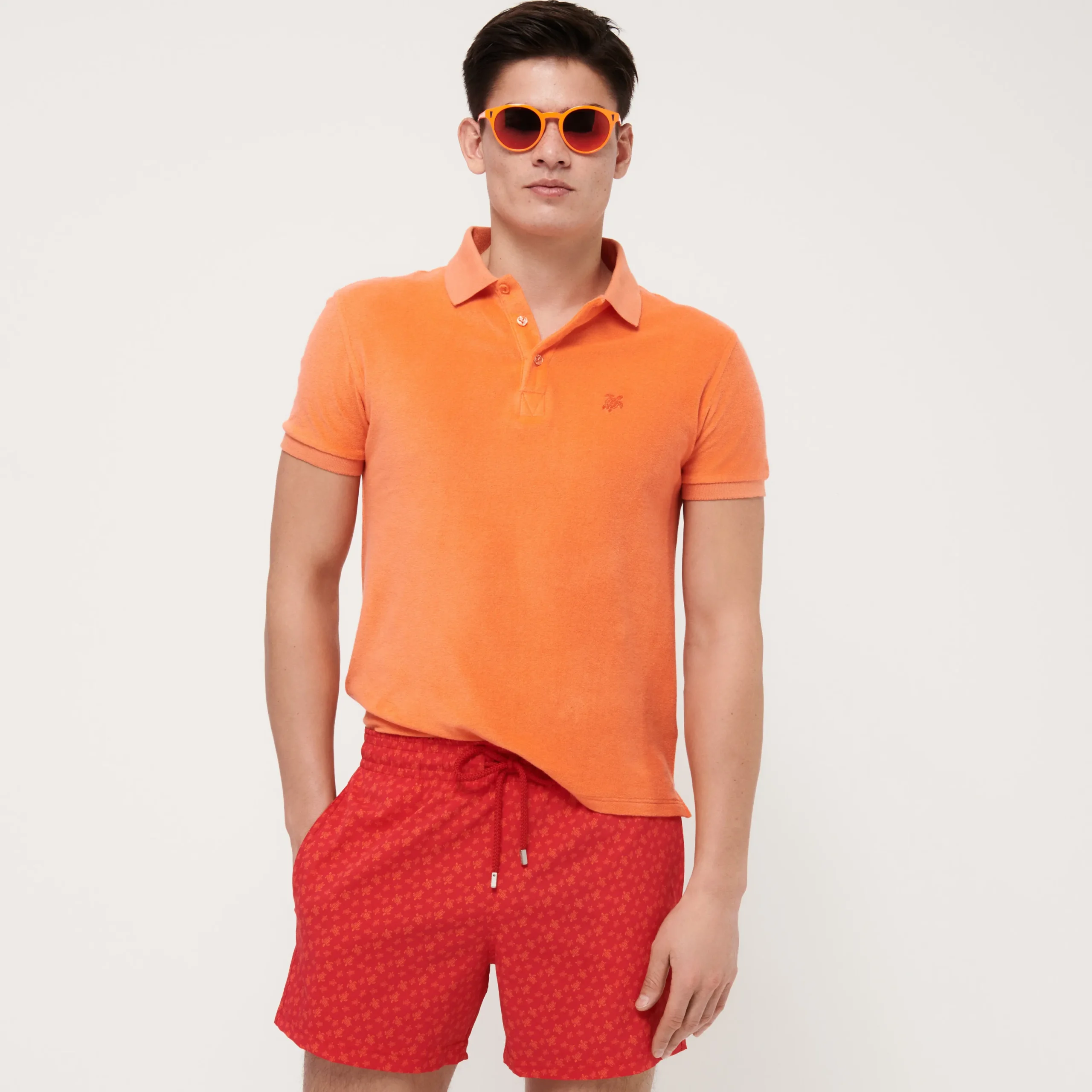 Online Vilebrequin Men Stretch Swim Trunks Micro Ronde Des Tortues Peppers/Red