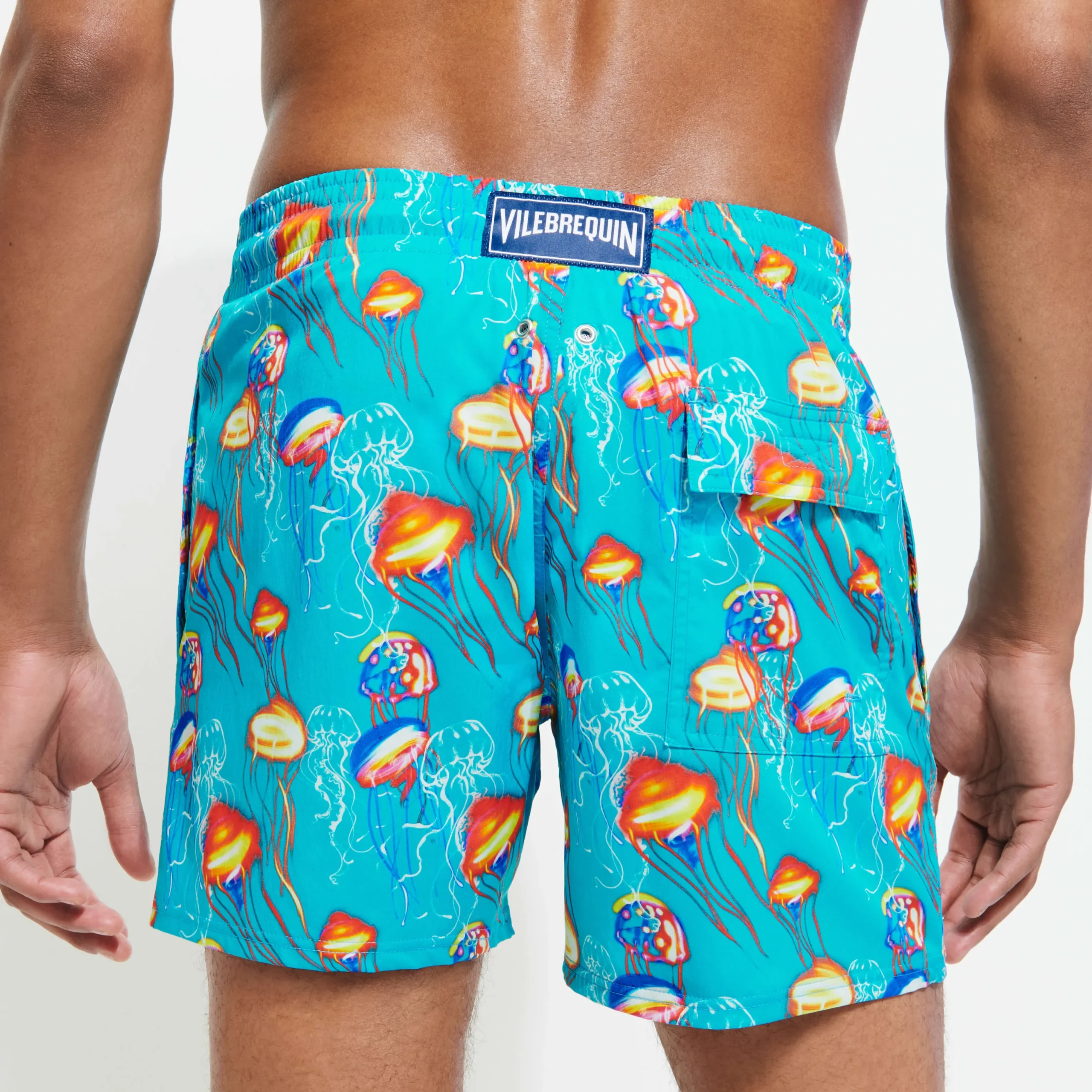 Outlet Vilebrequin Men Stretch Swim Trunks Neo Medusa Curacao/Blue
