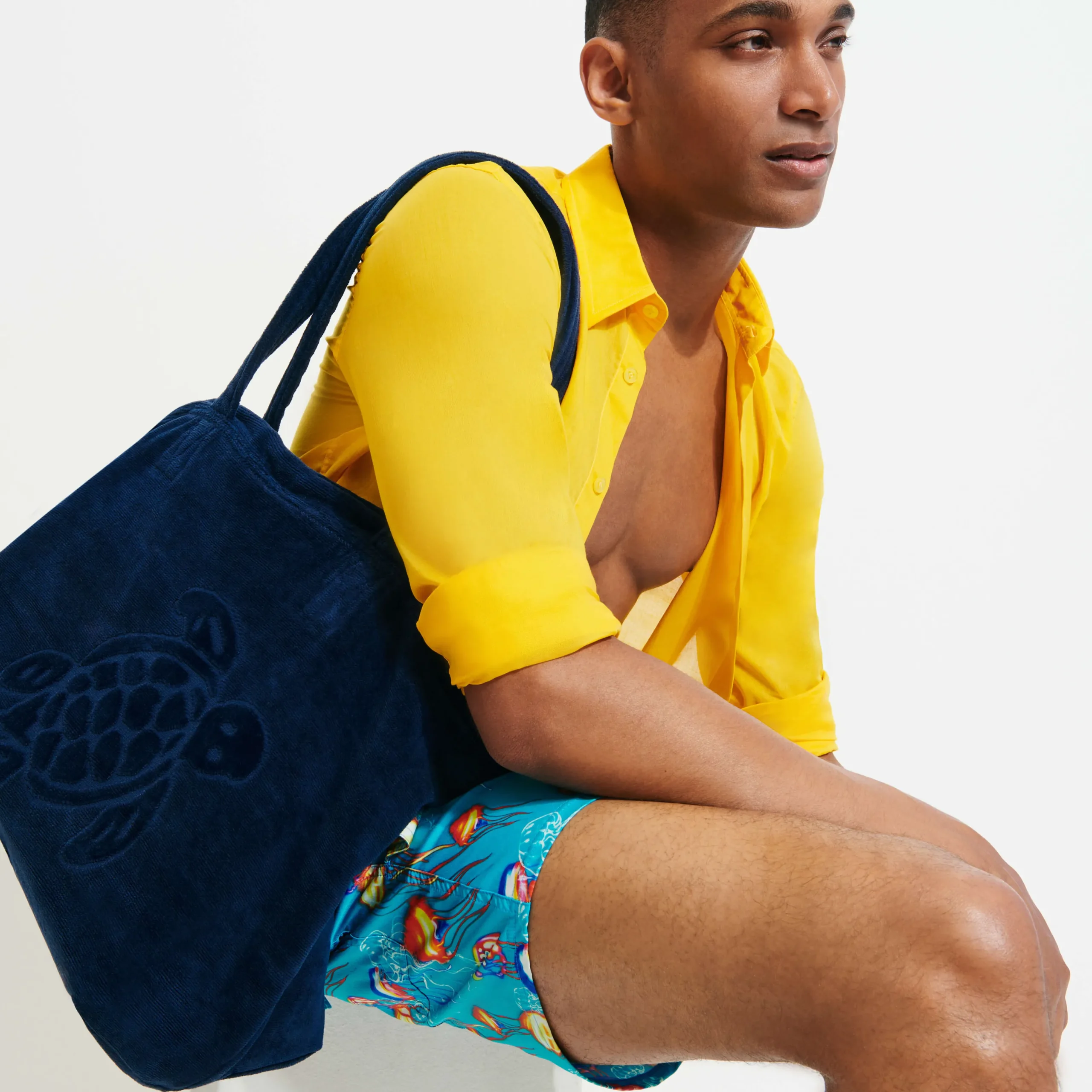 Outlet Vilebrequin Men Stretch Swim Trunks Neo Medusa Curacao/Blue