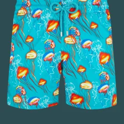 Outlet Vilebrequin Men Stretch Swim Trunks Neo Medusa Curacao/Blue