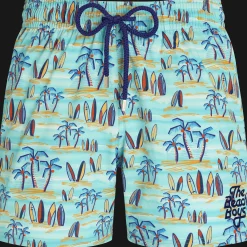 Best Vilebrequin Men Stretch Swim Trunks Palms & Surfs - X The Beach Boys Lazulii Blue/Blue