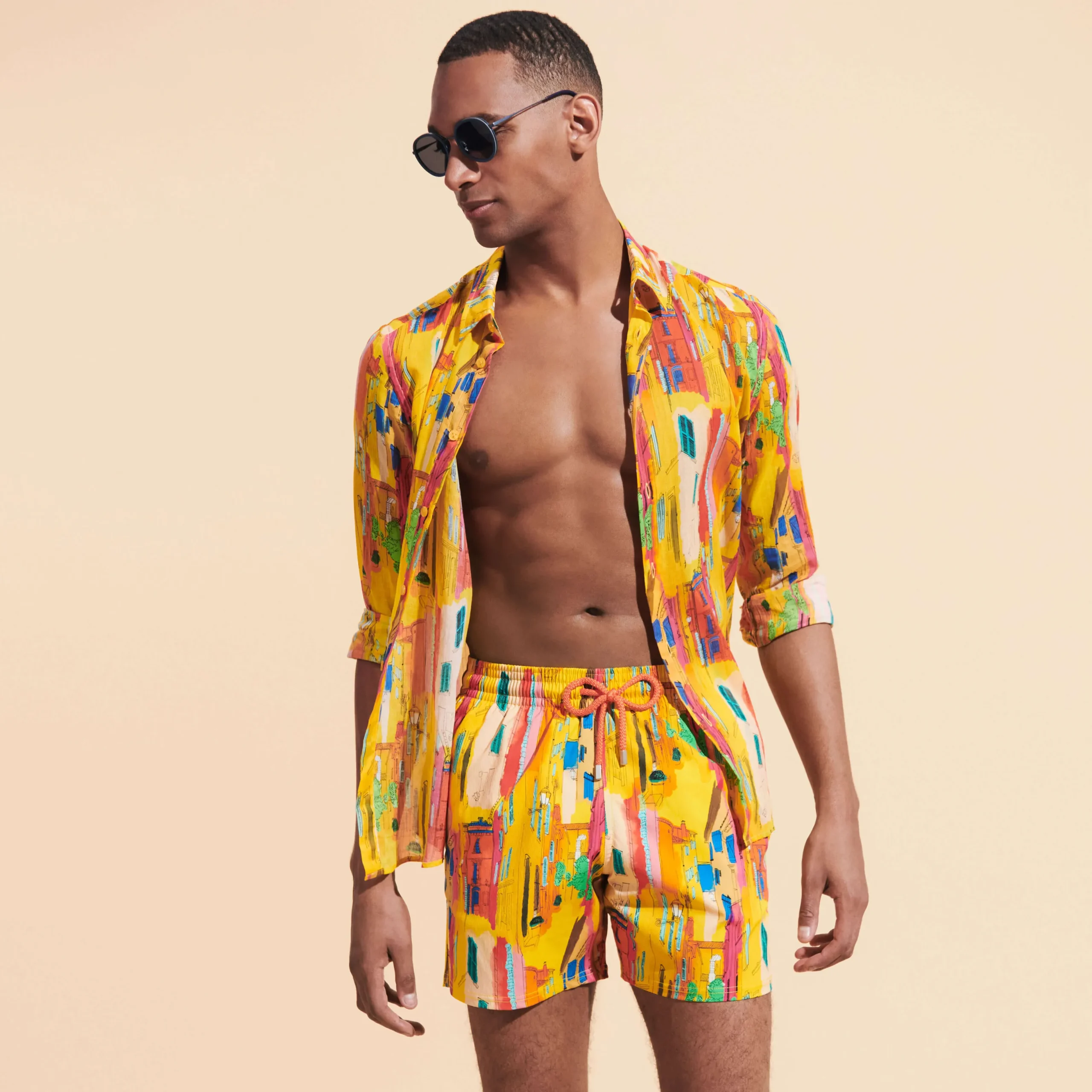 Best Sale Vilebrequin Men Stretch Swim Trunks Sunny Streets Sun/Yellow