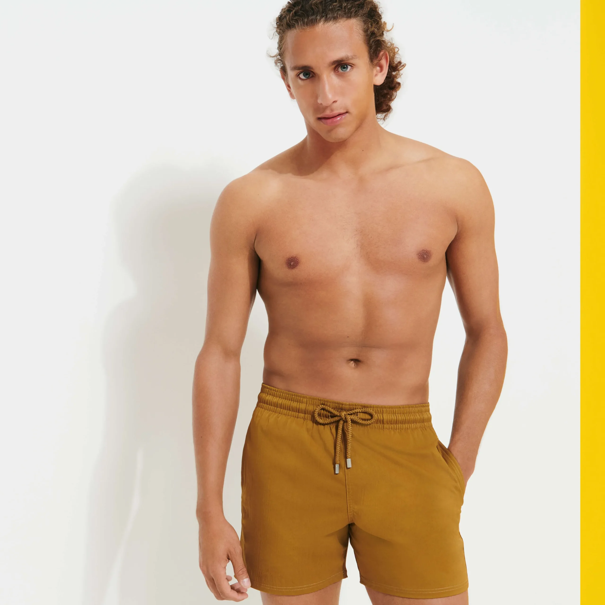 Online Vilebrequin Men Stretch Swim Trunks Solid Bark/Beige