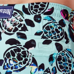 Online Vilebrequin Men Stretch Swim Trunks Screen Turtles Lagoon/Blue