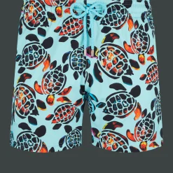 Online Vilebrequin Men Stretch Swim Trunks Screen Turtles Lagoon/Blue