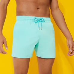 New Vilebrequin Men Stretch Swim Trunks Solid Lagoon/Blue