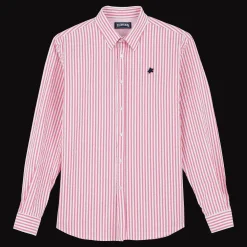 Online Vilebrequin Men Striped Seersucker Shirt Candy Pink/Pink
