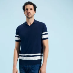 Online Vilebrequin Men Stripped Cotton Knit Polo Navy/Blue