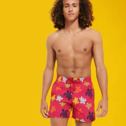 Shop Vilebrequin Men Swim Shorts Ronde Des Tortues Burgundy/Red