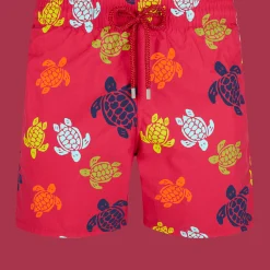 Shop Vilebrequin Men Swim Shorts Ronde Des Tortues Burgundy/Red