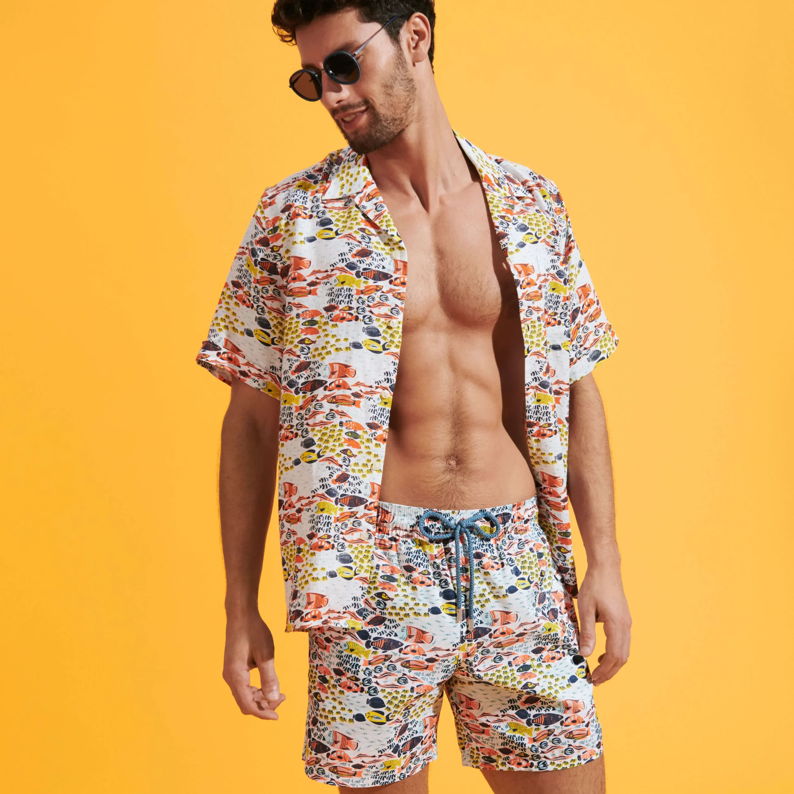 Store Vilebrequin Men Swim Shorts Ultra-Light And Packable Fish Family White/White