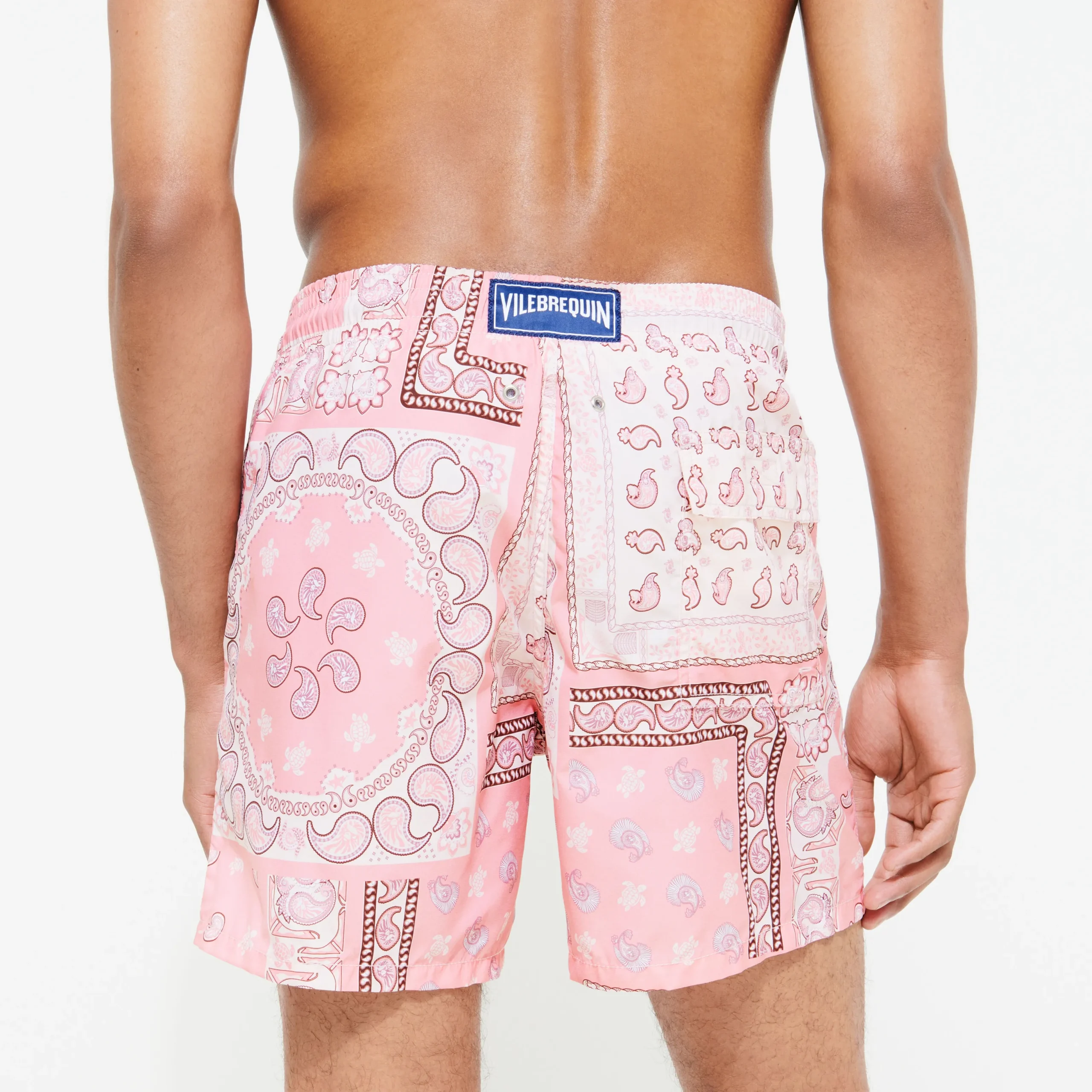 New Vilebrequin Men Swim Trunks Bandana - X Bape® Black Candy/Pink