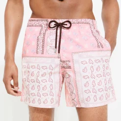 New Vilebrequin Men Swim Trunks Bandana - X Bape® Black Candy/Pink