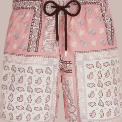 New Vilebrequin Men Swim Trunks Bandana - X Bape® Black Candy/Pink