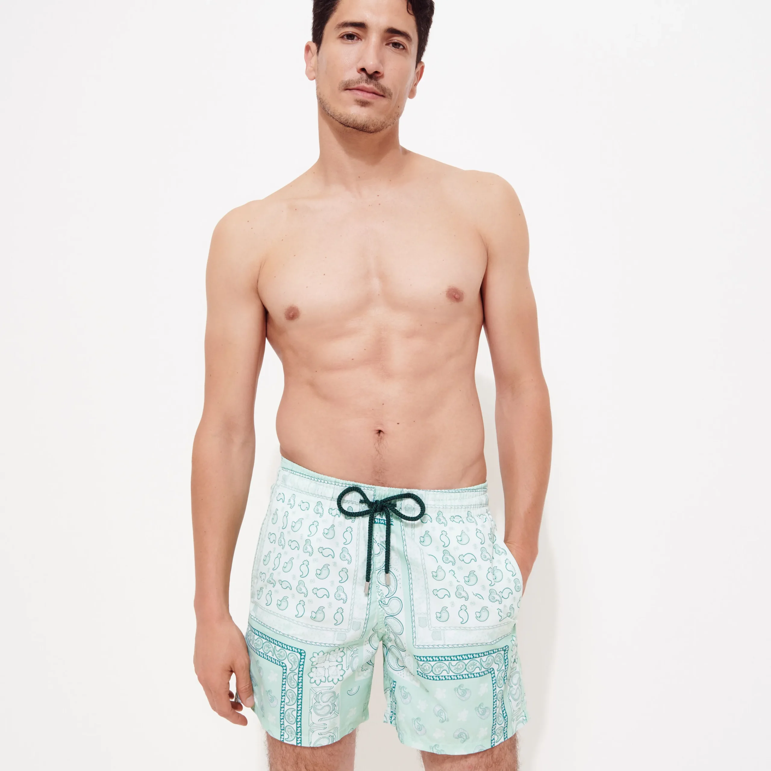 Sale Vilebrequin Men Swim Trunks Bandana - X Bape® Black Mint/Green