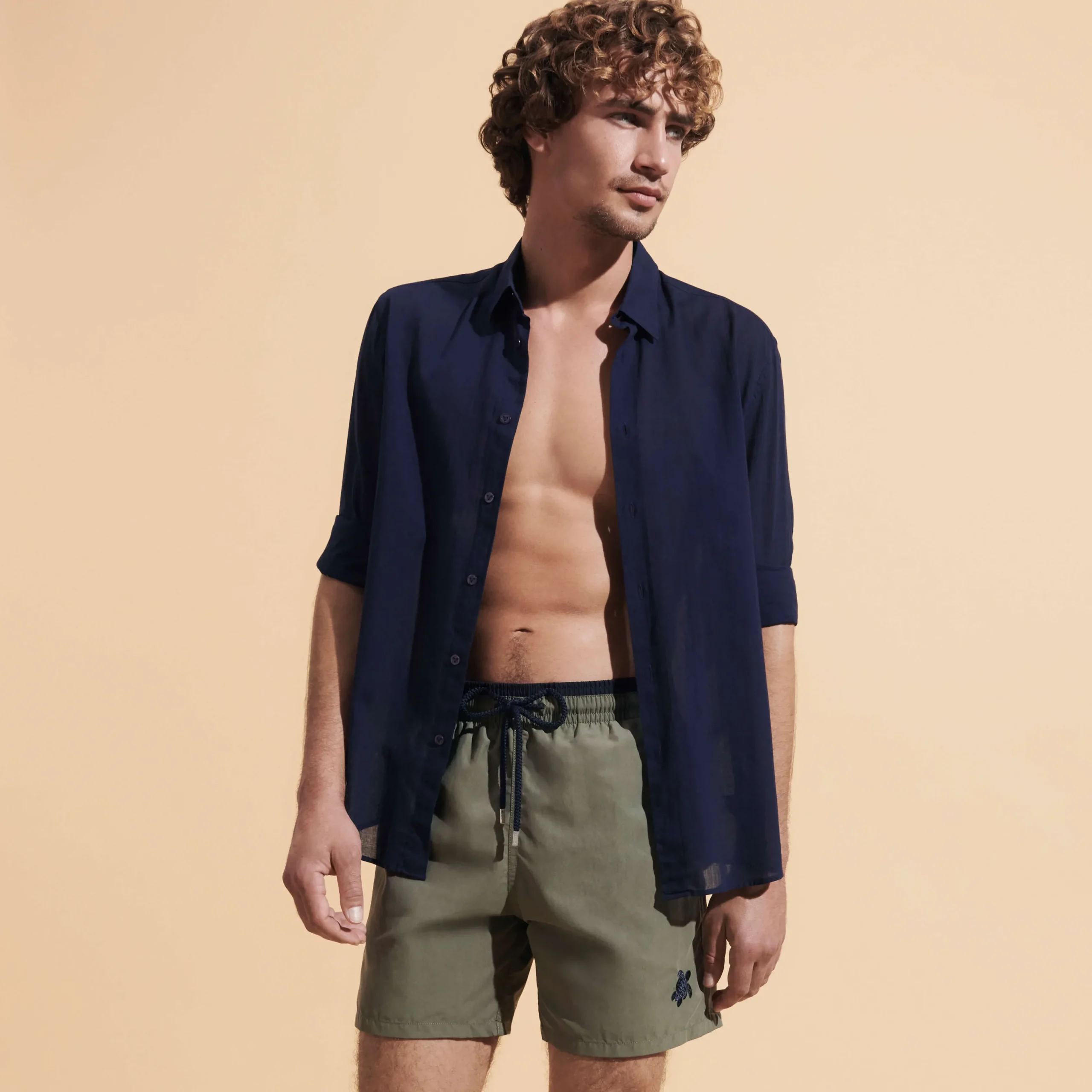 Shop Vilebrequin Men Swim Trunks Bicolor Solid Bicolore Olivier/Green